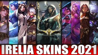 All Irelia Skins Spotlight Rework 2018 Frostblade Aviator Nightblade Infiltrator League of Legends [upl. by Ariaek]