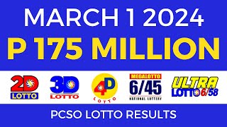 Lotto Result March 1 2024 9pm PCSO [upl. by Gabi750]