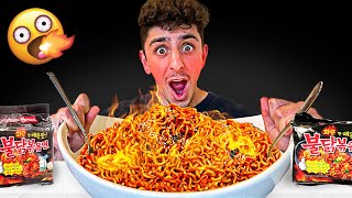 Eating the Worlds SPICIEST Noodles  Korean Noodle Challenge [upl. by Lanor119]