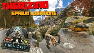 ARK Fjordur  THERIZINOSAURUS Best Spawn Locations [upl. by Maddock]