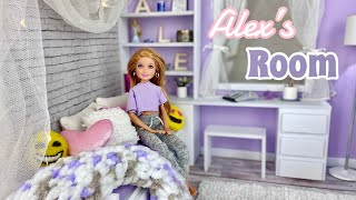 DIY Barbie Doll Room  Alex’s Room Daybed Working Lamp Desk Clothing Rack  Stacie Doll [upl. by Lanuk]