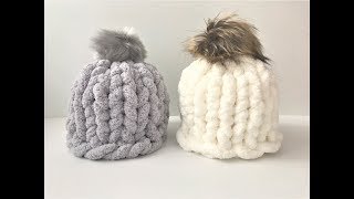 HOW TO HAND KNIT A CHUNKY CHENILLE HAT IN 30 MINUTES [upl. by Cuhp]