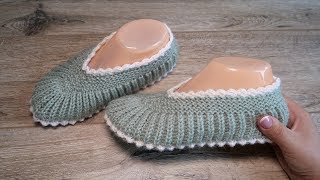 Домашние уютные следки спицами  Homemade slippers knitting pattern [upl. by Dow]