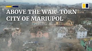 Mariupol destruction visible from the air as Ukraine and Russia continue to fight over port city [upl. by Leduar]